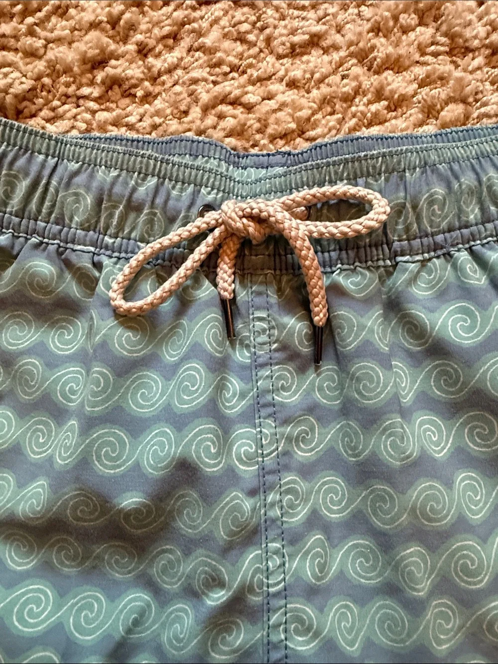 Faherty Beacon 7 Swim Trunk Short Teal Rolling Seas Blue Size Small Mens